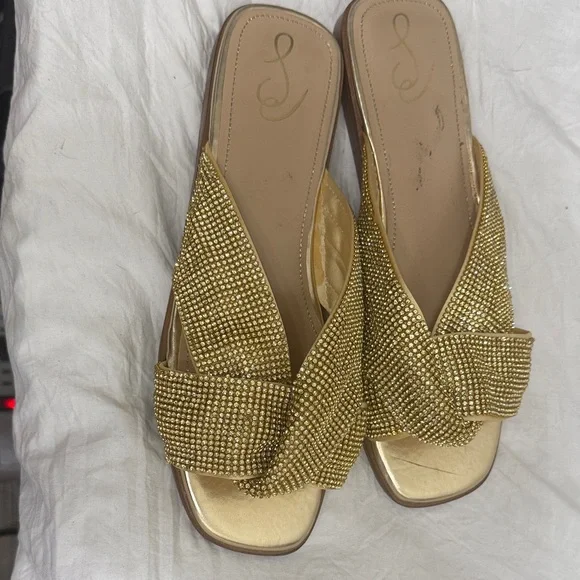 Sam Edelman knotted Gold Crystal Slide Sandals 9.5 issie - Picture 10 of 10